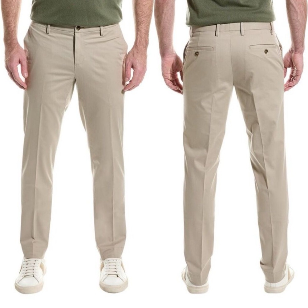 Brooks‎ Brothers Soho Fit Slim Linen Cotton Chino Pants, Khaki - Size 35